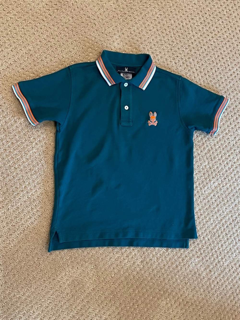 Psycho Bunny Boys Teal Pima Cotton Striped Polo M 10-12